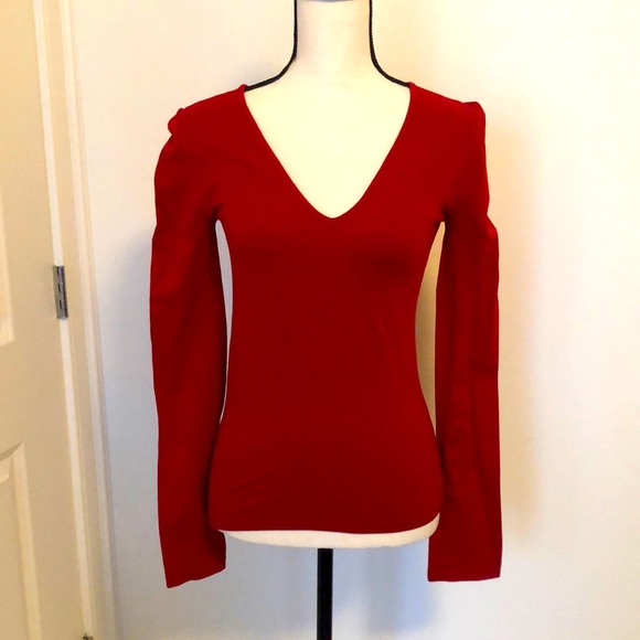 Express Tops - EXPRESS Red Stretch Long-Sleeve Top